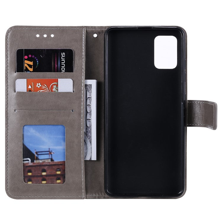 Phone Case Cover PU Leather Imprinted Mandala Pattern Wallet Stand Case for Oppo Reno6 5G - Grey