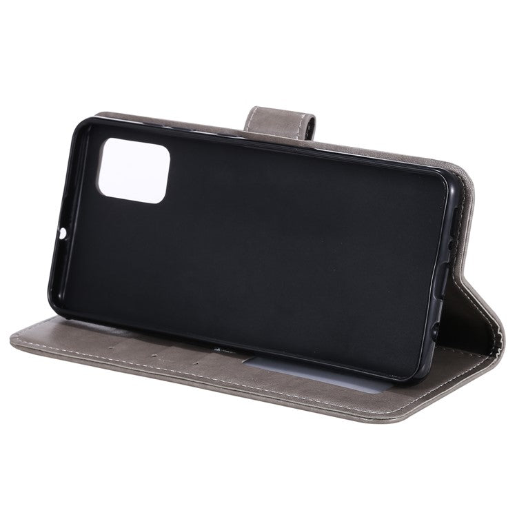 Phone Case Cover PU Leather Imprinted Mandala Pattern Wallet Stand Case for Oppo Reno6 5G - Grey