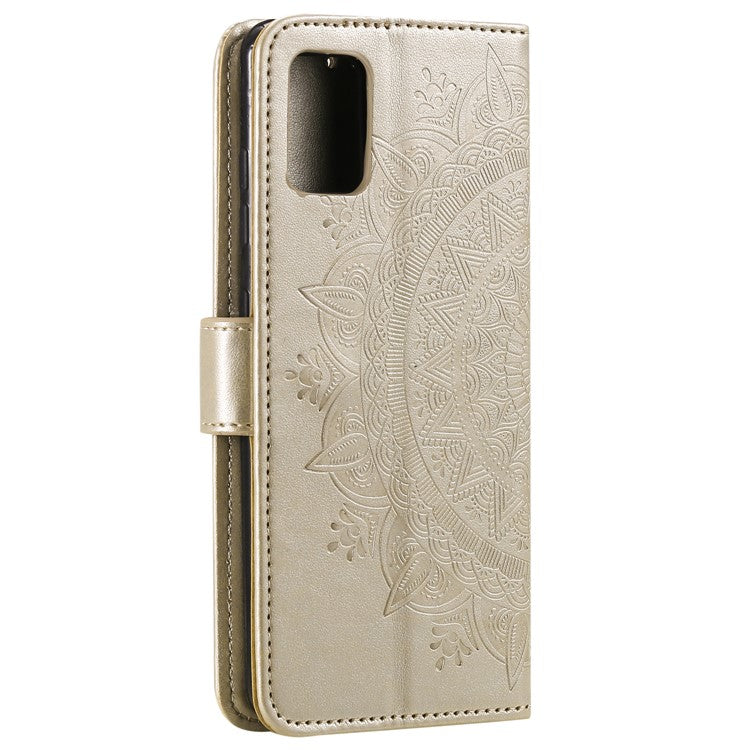 Phone Case Cover PU Leather Imprinted Mandala Pattern Wallet Stand Case for Oppo Reno6 5G - Gold