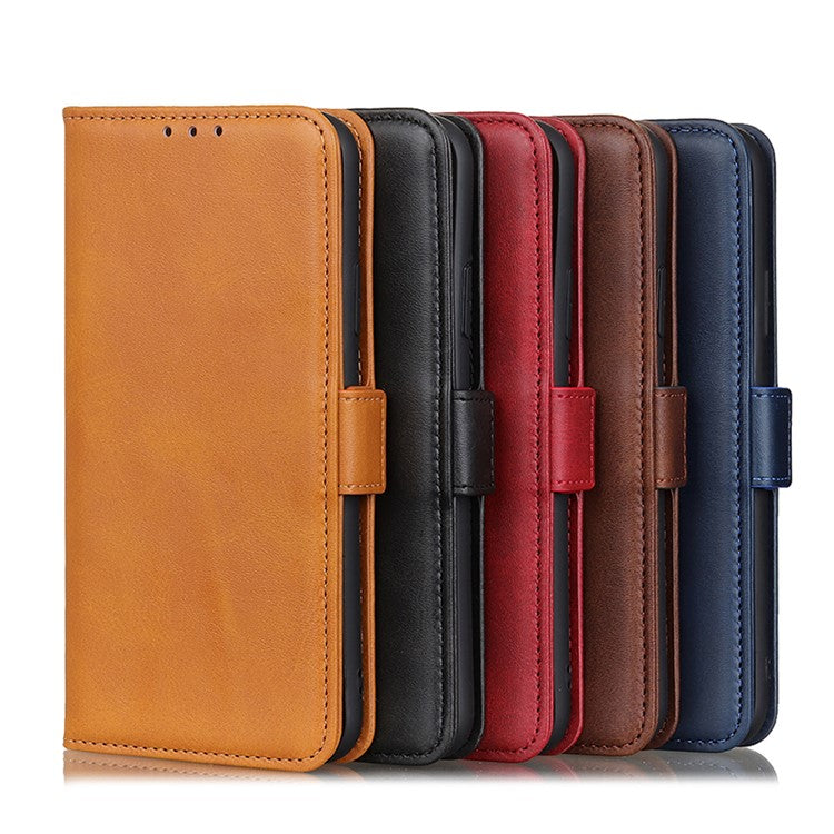 Sided Magnetic Clasp Design Drop-Proof Leather Case Wallet Stand Cover for Oppo A16/A16s/A54s - Blue