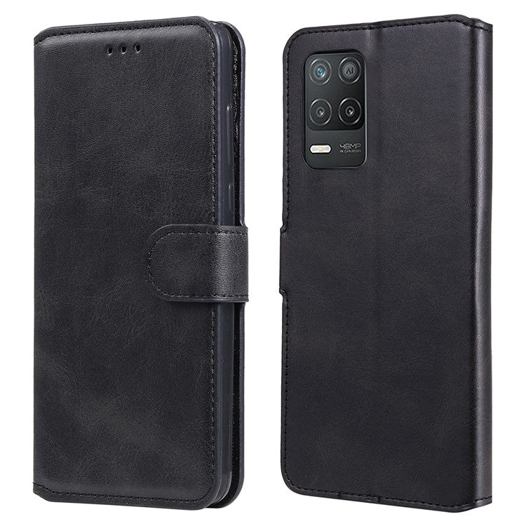 Wallet Stand Design Full Body Protection PU Leather Phone Case Cover for Realme 8 5G/V13 5G/Narzo 30 5G - Black