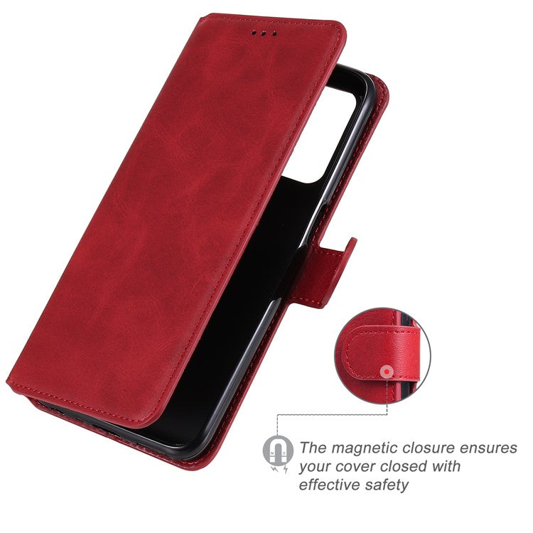 Wallet Stand Design Full Body Protection PU Leather Phone Case Cover for Realme 8 5G/V13 5G/Narzo 30 5G - Red