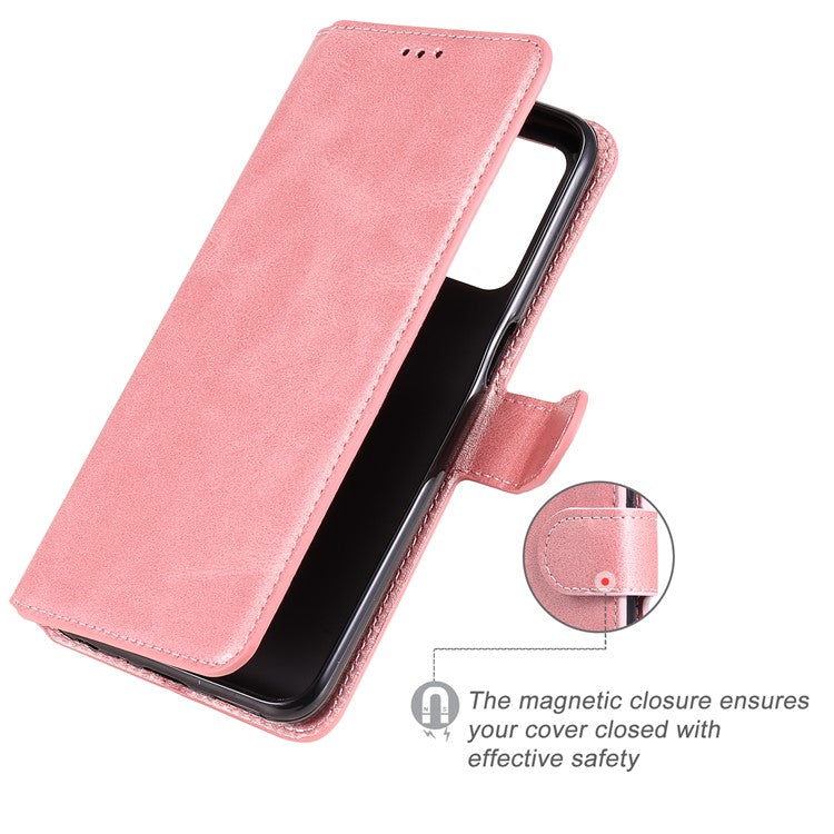 Wallet Stand Design Full Body Protection PU Leather Phone Case Cover for Realme 8 5G/V13 5G/Narzo 30 5G - Rose Gold