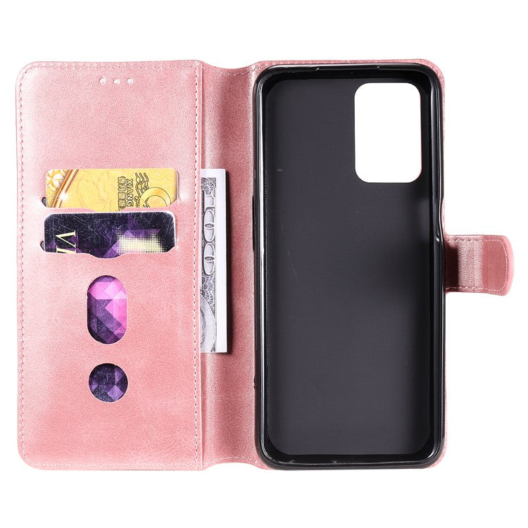 Wallet Stand Design Full Body Protection PU Leather Phone Case Cover for Realme 8 5G/V13 5G/Narzo 30 5G - Rose Gold