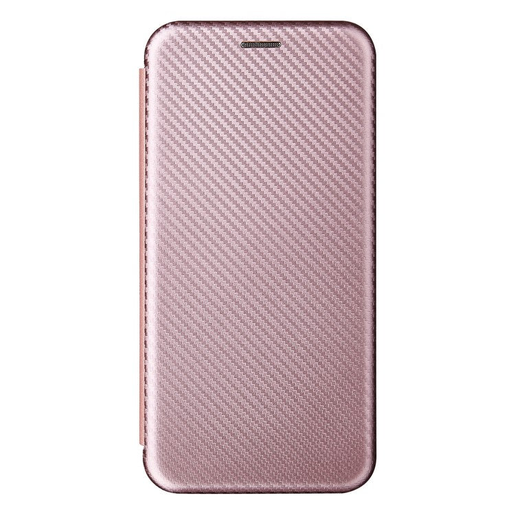 Magnetic Carbon Fiber Texture Design PU Leather Case with Card Slots and Ring Strap for Oppo A16/A16s/A54s - Rose Gold