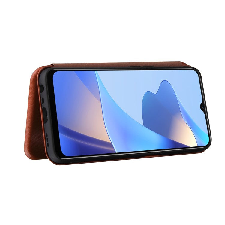 Magnetic Carbon Fiber Texture Design PU Leather Case with Card Slots and Ring Strap for Oppo A16/A16s/A54s - Orange