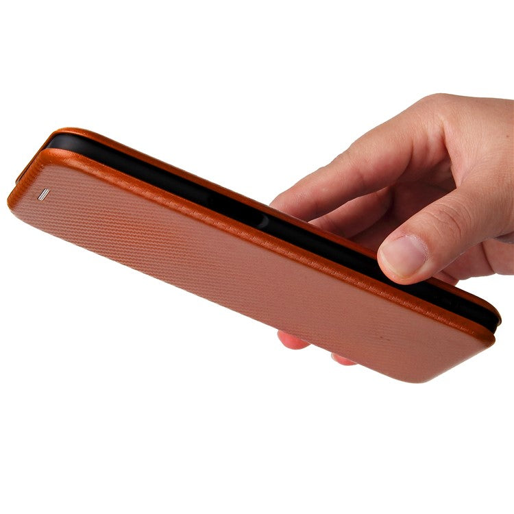 Magnetic Carbon Fiber Texture Design PU Leather Case with Card Slots and Ring Strap for Oppo A16/A16s/A54s - Orange