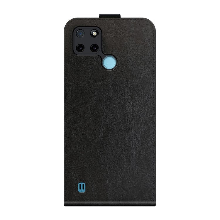 Crazy Horse Skin One Card Holder Design Vertical Flip Leather Case Phone Cover for Realme C21Y - Black