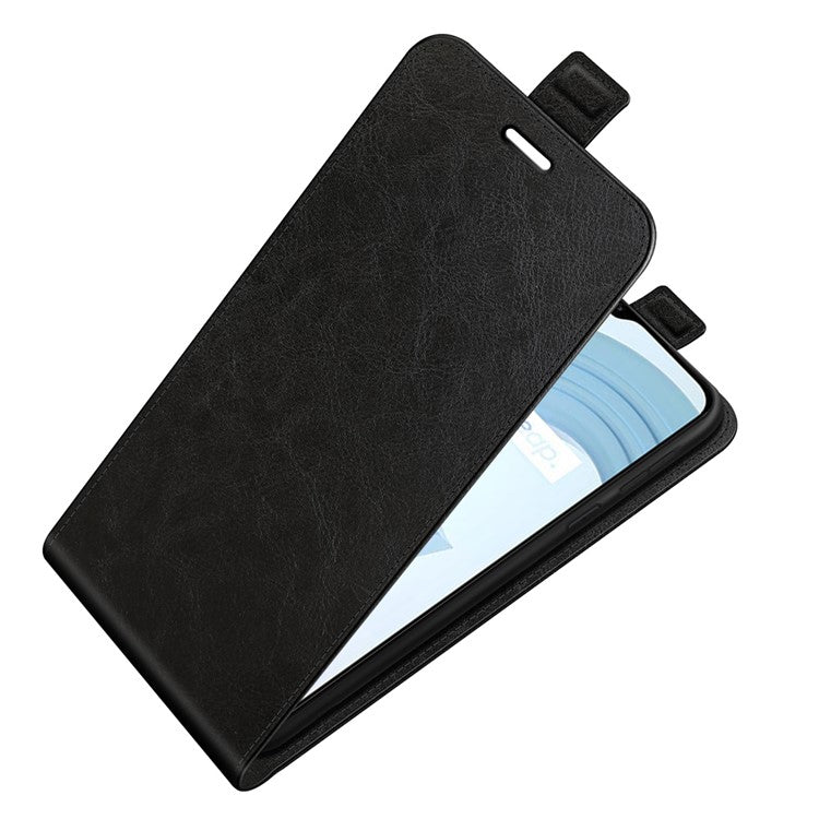 Crazy Horse Skin One Card Holder Design Vertical Flip Leather Case Phone Cover for Realme C21Y - Black