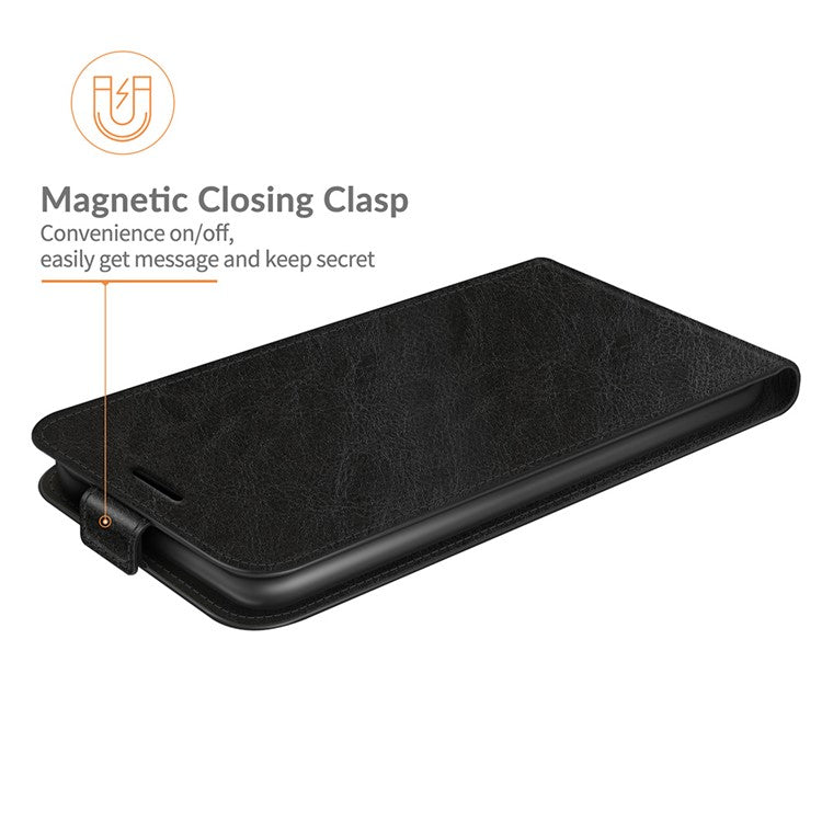 Crazy Horse Skin One Card Holder Design Vertical Flip Leather Case Phone Cover for Realme C21Y - Black