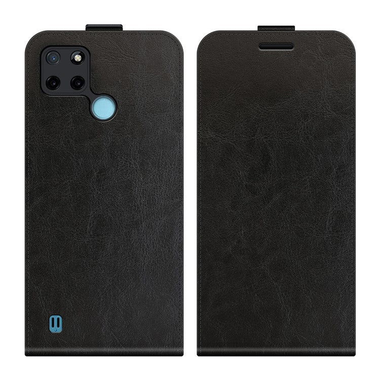 Crazy Horse Skin One Card Holder Design Vertical Flip Leather Case Phone Cover for Realme C21Y - Black