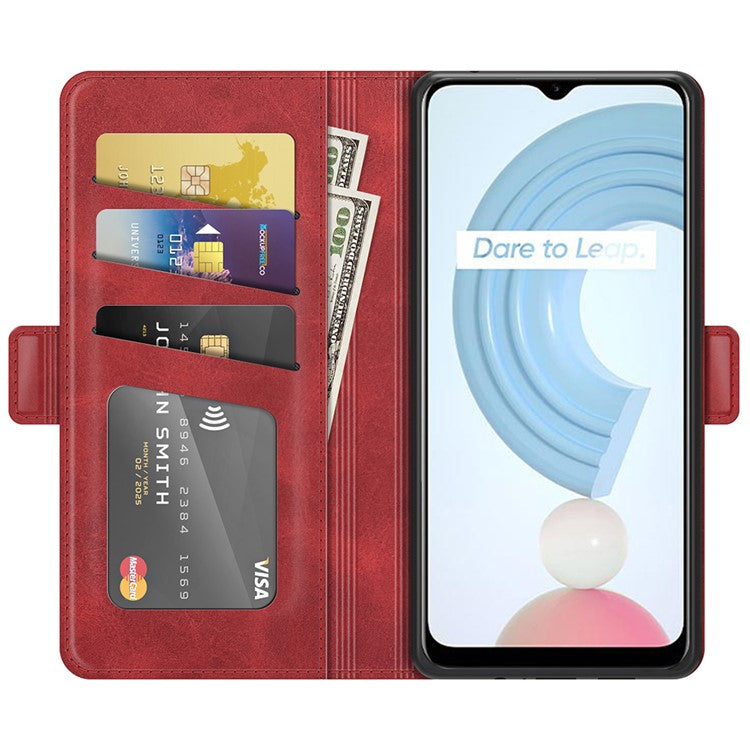 Well-protected Folio Flip Magnetic Clasp Closure Leather Case with Stand for Realme C21Y - Red