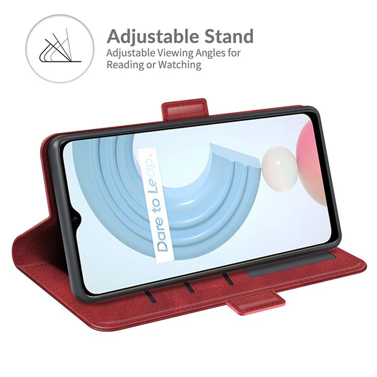Well-protected Folio Flip Magnetic Clasp Closure Leather Case with Stand for Realme C21Y - Red