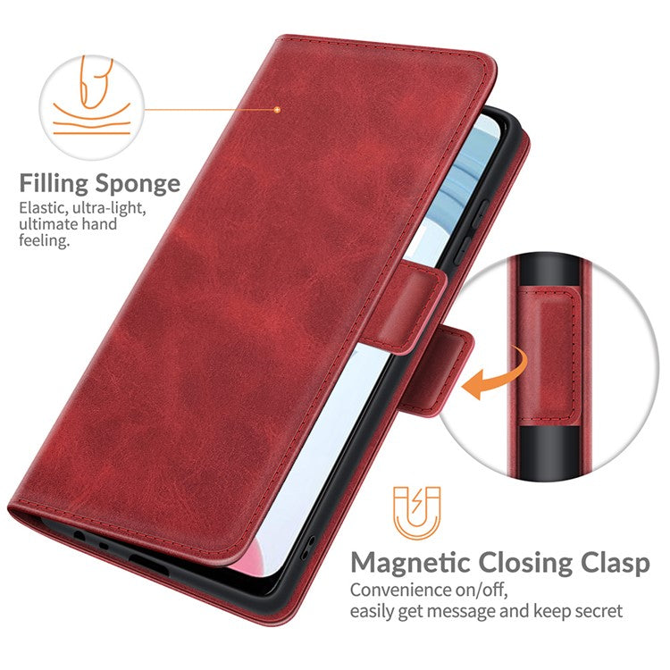 Well-protected Folio Flip Magnetic Clasp Closure Leather Case with Stand for Realme C21Y - Red