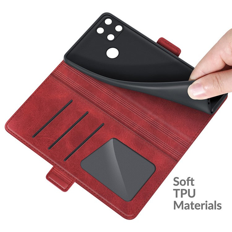 Well-protected Folio Flip Magnetic Clasp Closure Leather Case with Stand for Realme C21Y - Red