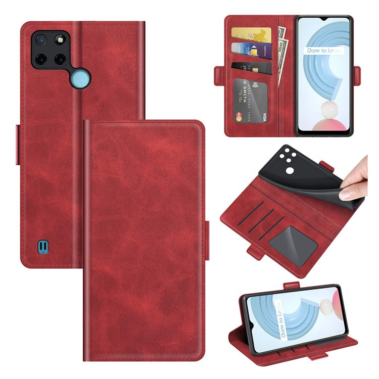 Well-protected Folio Flip Magnetic Clasp Closure Leather Case with Stand for Realme C21Y - Red