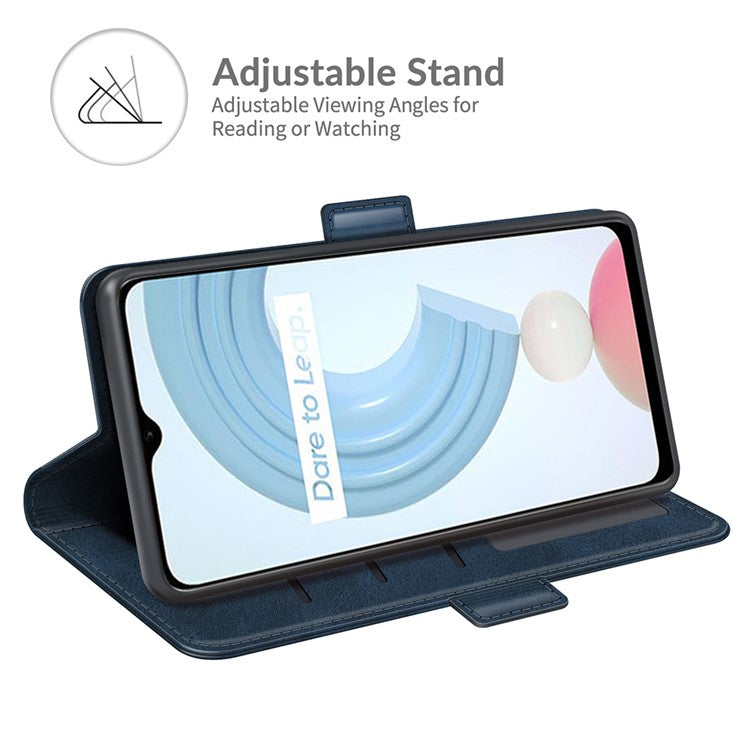 Well-protected Folio Flip Magnetic Clasp Closure Leather Case with Stand for Realme C21Y - Blue