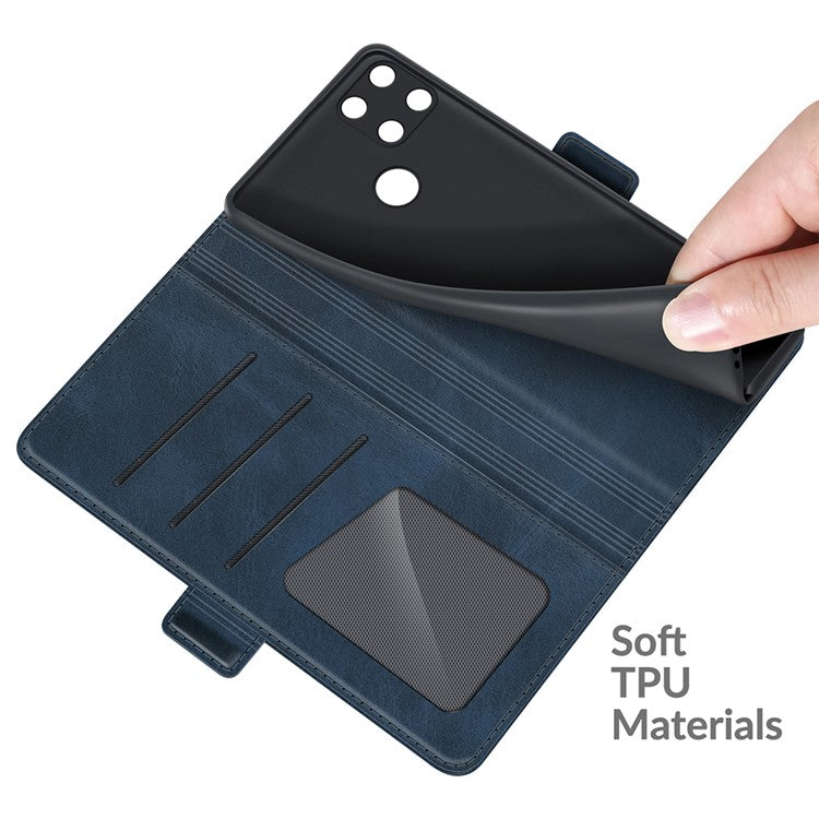 Well-protected Folio Flip Magnetic Clasp Closure Leather Case with Stand for Realme C21Y - Blue