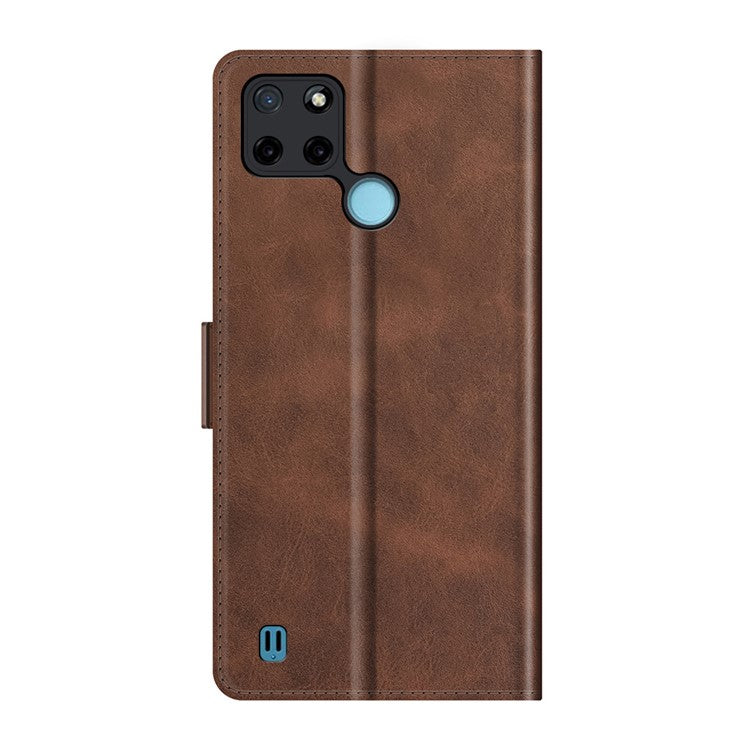 Well-protected Folio Flip Magnetic Clasp Closure Leather Case with Stand for Realme C21Y - Coffee
