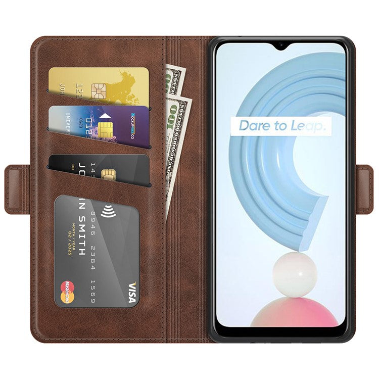 Well-protected Folio Flip Magnetic Clasp Closure Leather Case with Stand for Realme C21Y - Coffee