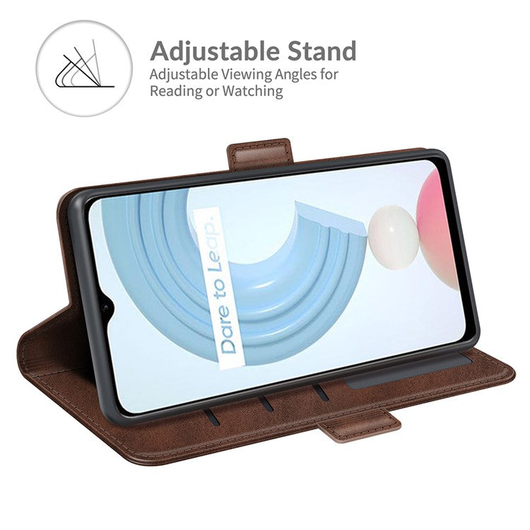 Well-protected Folio Flip Magnetic Clasp Closure Leather Case with Stand for Realme C21Y - Coffee