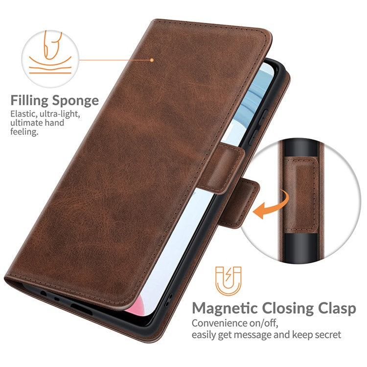 Well-protected Folio Flip Magnetic Clasp Closure Leather Case with Stand for Realme C21Y - Coffee