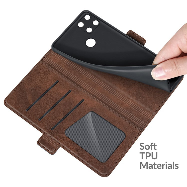 Well-protected Folio Flip Magnetic Clasp Closure Leather Case with Stand for Realme C21Y - Coffee