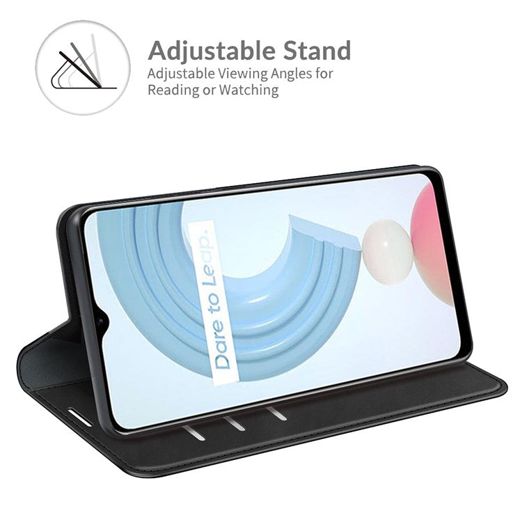 Auto-absorbed Skin-touch Feel Wallet Design Leather Cover Stand Case for Realme C21Y - Black