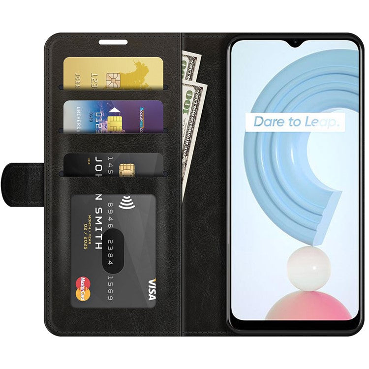 Crazy Horse Texture Folio Flip Leather Wallet Protective Case for Realme C21Y - Black