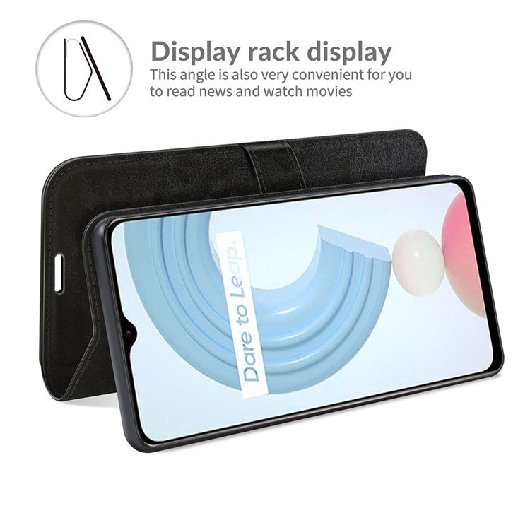 Crazy Horse Texture Folio Flip Leather Wallet Protective Case for Realme C21Y - Black