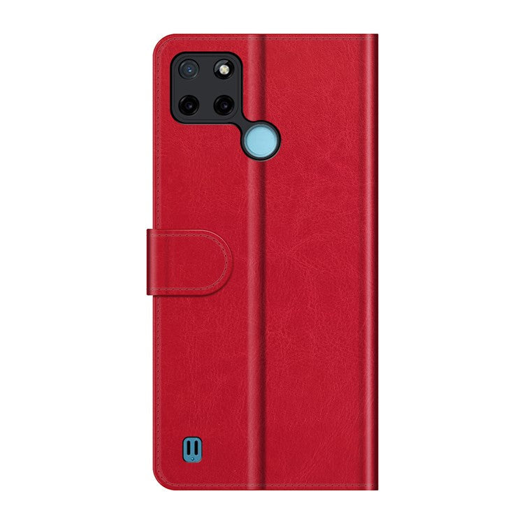 Crazy Horse Texture Folio Flip Leather Wallet Protective Case for Realme C21Y - Red