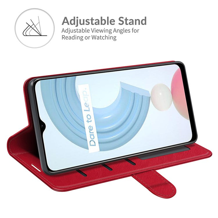 Crazy Horse Texture Folio Flip Leather Wallet Protective Case for Realme C21Y - Red