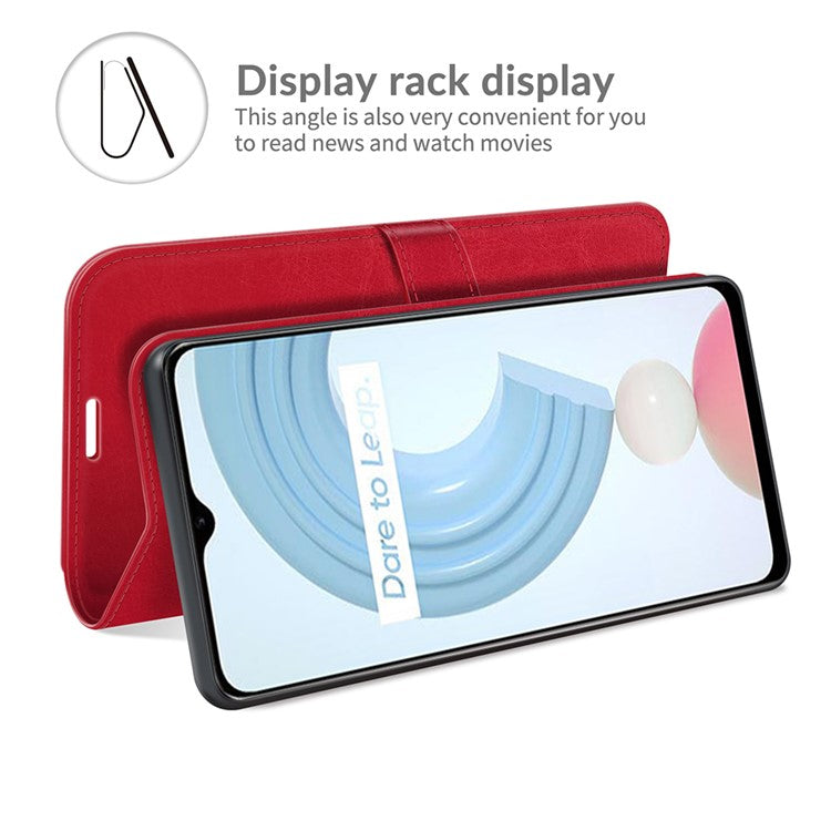 Crazy Horse Texture Folio Flip Leather Wallet Protective Case for Realme C21Y - Red
