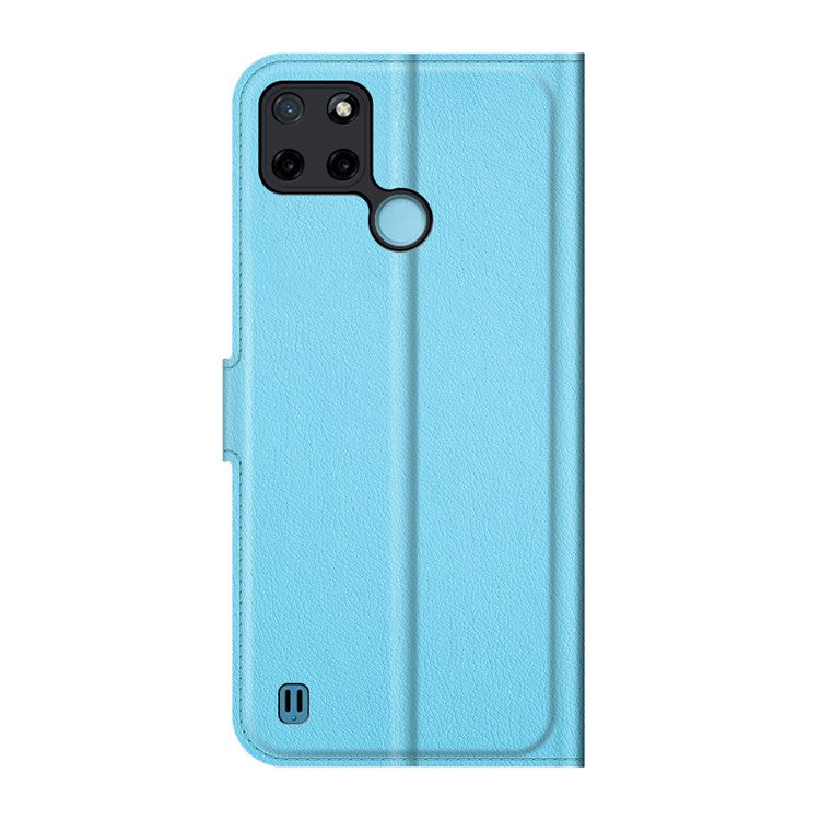 Litchi Skin Folio Flip Cover Leather Wallet Cell Phone Case with Stand for Realme C21Y - Blue