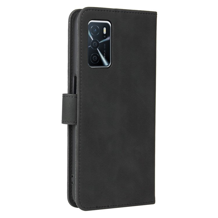 Skin-Touch PU Leather Flip Folio Stand Magnetic Suction Strong Closure Wallet Phone Case for Oppo A16 / A53s 5G / A55 5G - Black