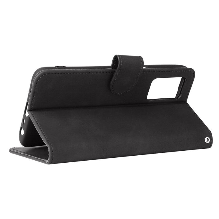 Skin-Touch PU Leather Flip Folio Stand Magnetic Suction Strong Closure Wallet Phone Case for Oppo A16 / A53s 5G / A55 5G - Black