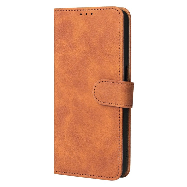 Skin-Touch PU Leather Flip Folio Stand Magnetic Suction Strong Closure Wallet Phone Case for Oppo A16 / A53s 5G / A55 5G - Brown