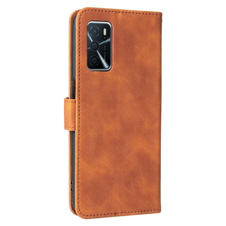 Skin-Touch PU Leather Flip Folio Stand Magnetic Suction Strong Closure Wallet Phone Case for Oppo A16 / A53s 5G / A55 5G - Brown