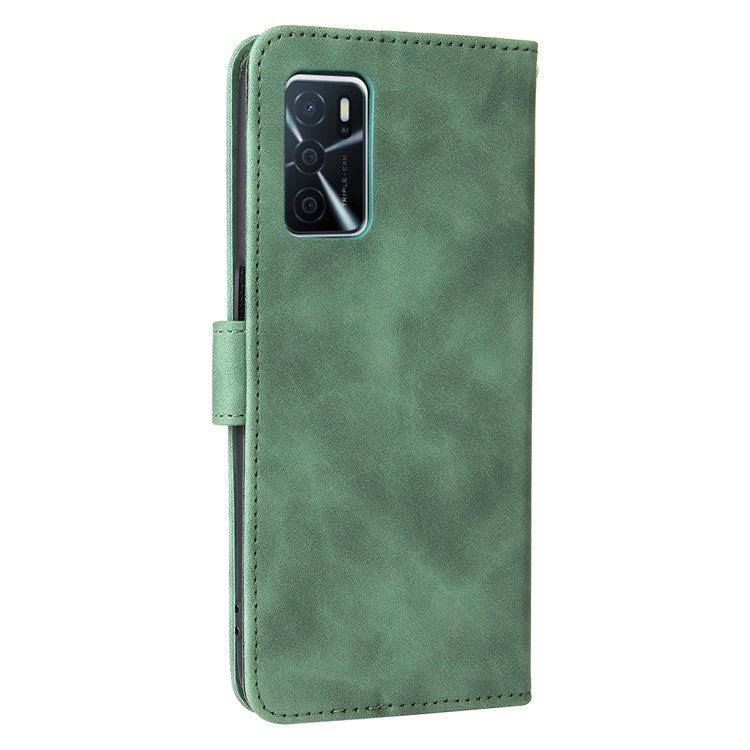 Skin-Touch PU Leather Flip Folio Stand Magnetic Suction Strong Closure Wallet Phone Case for Oppo A16 / A53s 5G / A55 5G - Green