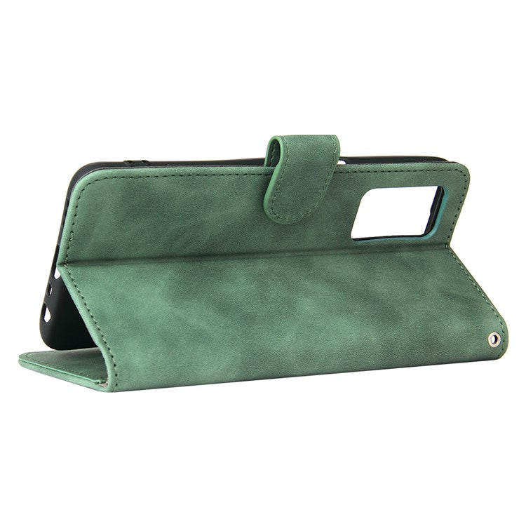 Skin-Touch PU Leather Flip Folio Stand Magnetic Suction Strong Closure Wallet Phone Case for Oppo A16 / A53s 5G / A55 5G - Green