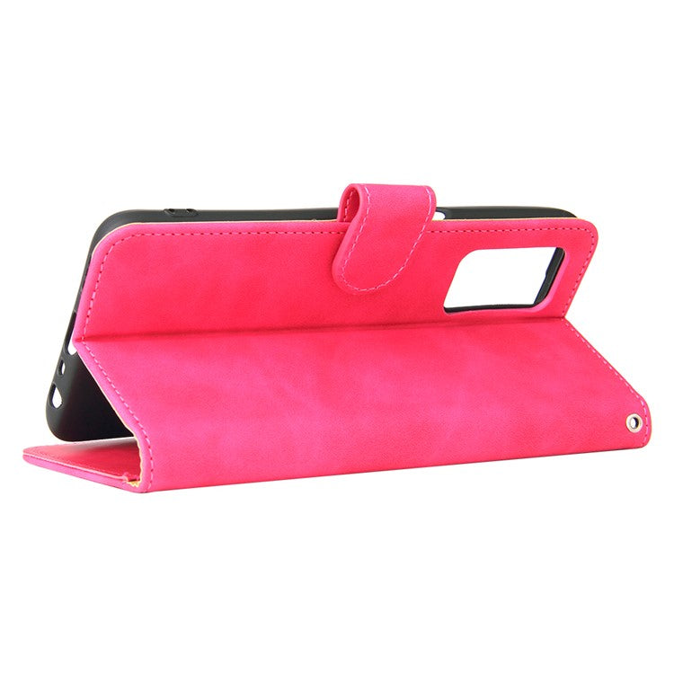 Skin-Touch PU Leather Flip Folio Stand Magnetic Suction Strong Closure Wallet Phone Case for Oppo A16 / A53s 5G / A55 5G - Rose