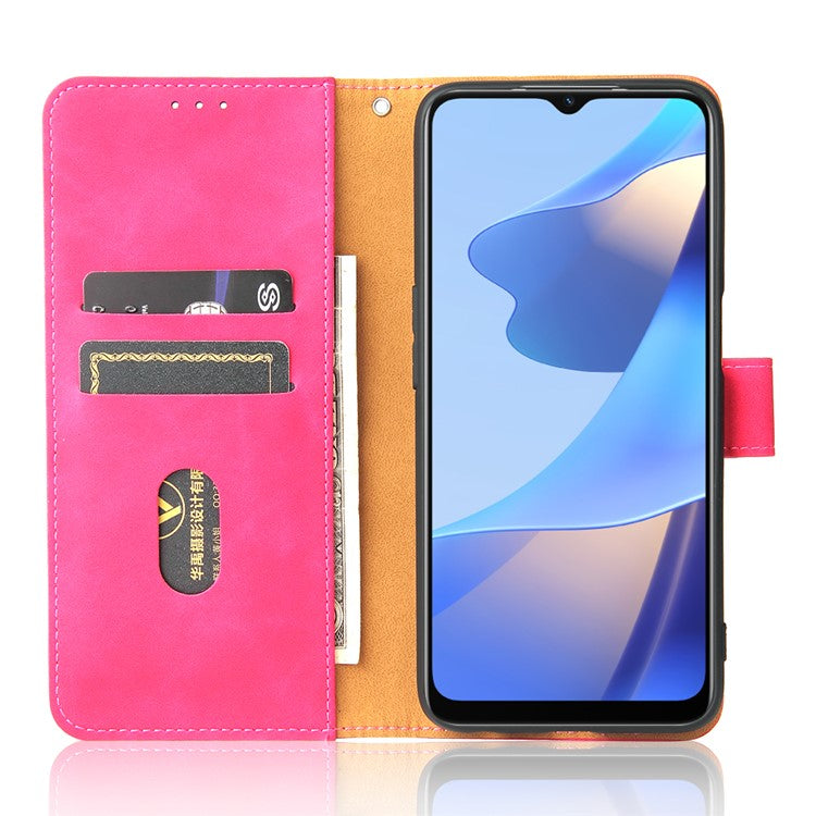 Skin-Touch PU Leather Flip Folio Stand Magnetic Suction Strong Closure Wallet Phone Case for Oppo A16 / A53s 5G / A55 5G - Rose
