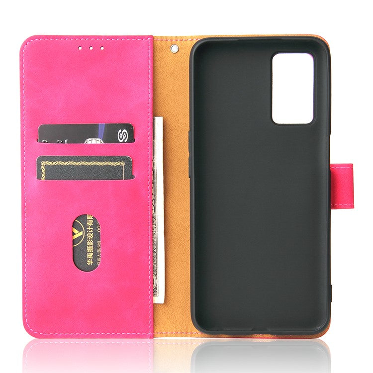 Skin-Touch PU Leather Flip Folio Stand Magnetic Suction Strong Closure Wallet Phone Case for Oppo A16 / A53s 5G / A55 5G - Rose