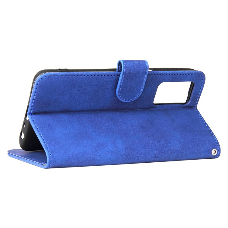 Skin-Touch PU Leather Flip Folio Stand Magnetic Suction Strong Closure Wallet Phone Case for Oppo A16 / A53s 5G / A55 5G - Blue