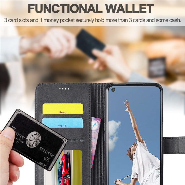 LC.IMEEKE Wallet Design Leather Phone Stand Case Protector for Oppo A16/A16s/A54s - Black