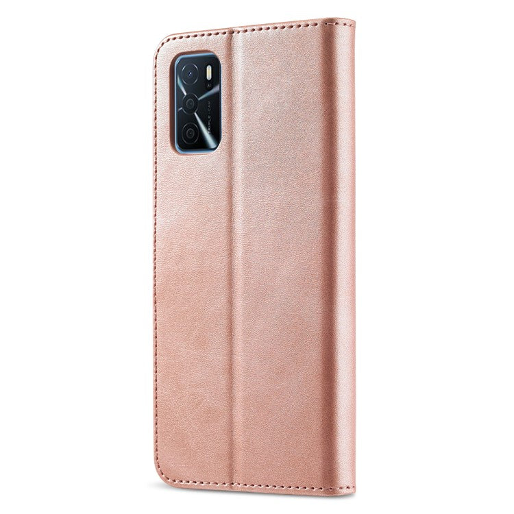 LC.IMEEKE Wallet Design Leather Phone Stand Case Protector for Oppo A16/A16s/A54s - Rose Gold
