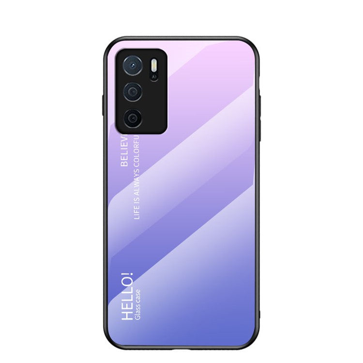 Scratch-Resistant Tempered Glass Gradient Color + TPU Frame Hybrid Slim Case for Oppo A16/A16s/A54s - Gradient Pink Purple