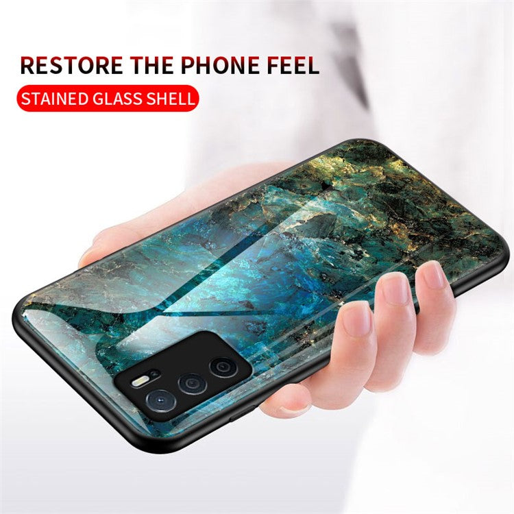 Marble Stylish Design Tempered Glass Anti-Scratch Shockproof Cover for Oppo A16/A16s/A54s - White Marble