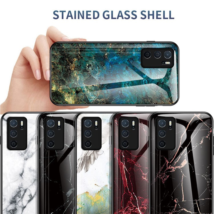 Marble Stylish Design Tempered Glass Anti-Scratch Shockproof Cover for Oppo A16/A16s/A54s - Emerald Marble