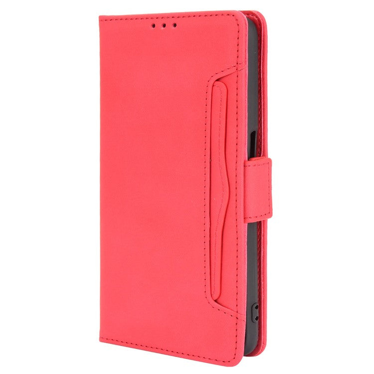 Wallet Design Phone Cover Stand Case with Multiple Card Slots for Oppo A16/A16s/A54s - Red